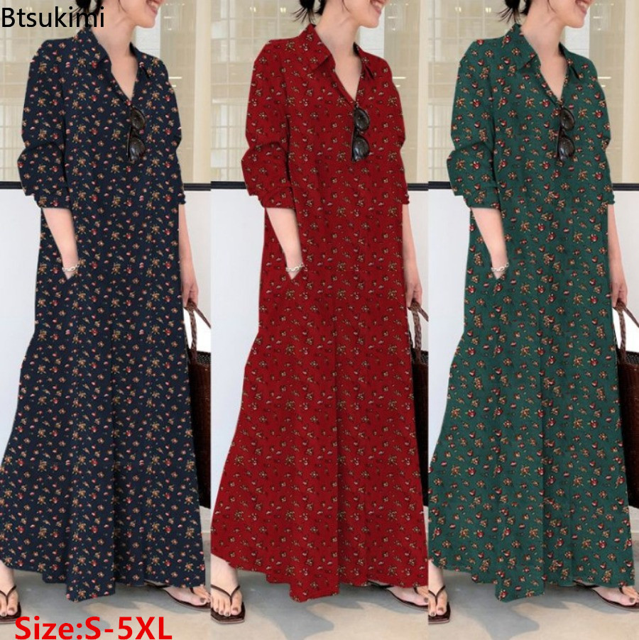 Casual Loose Linen Shirt Dress - Neues Damen-Print-Hemdblusenkleid im langen Stil, bequemes