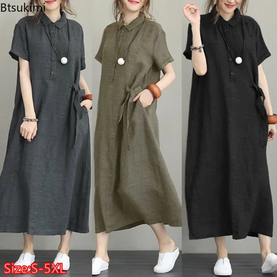 2026 Sommerkleid Einfaches Vin – Casual Loose Linen Shirt Dress Bewertung und Preis